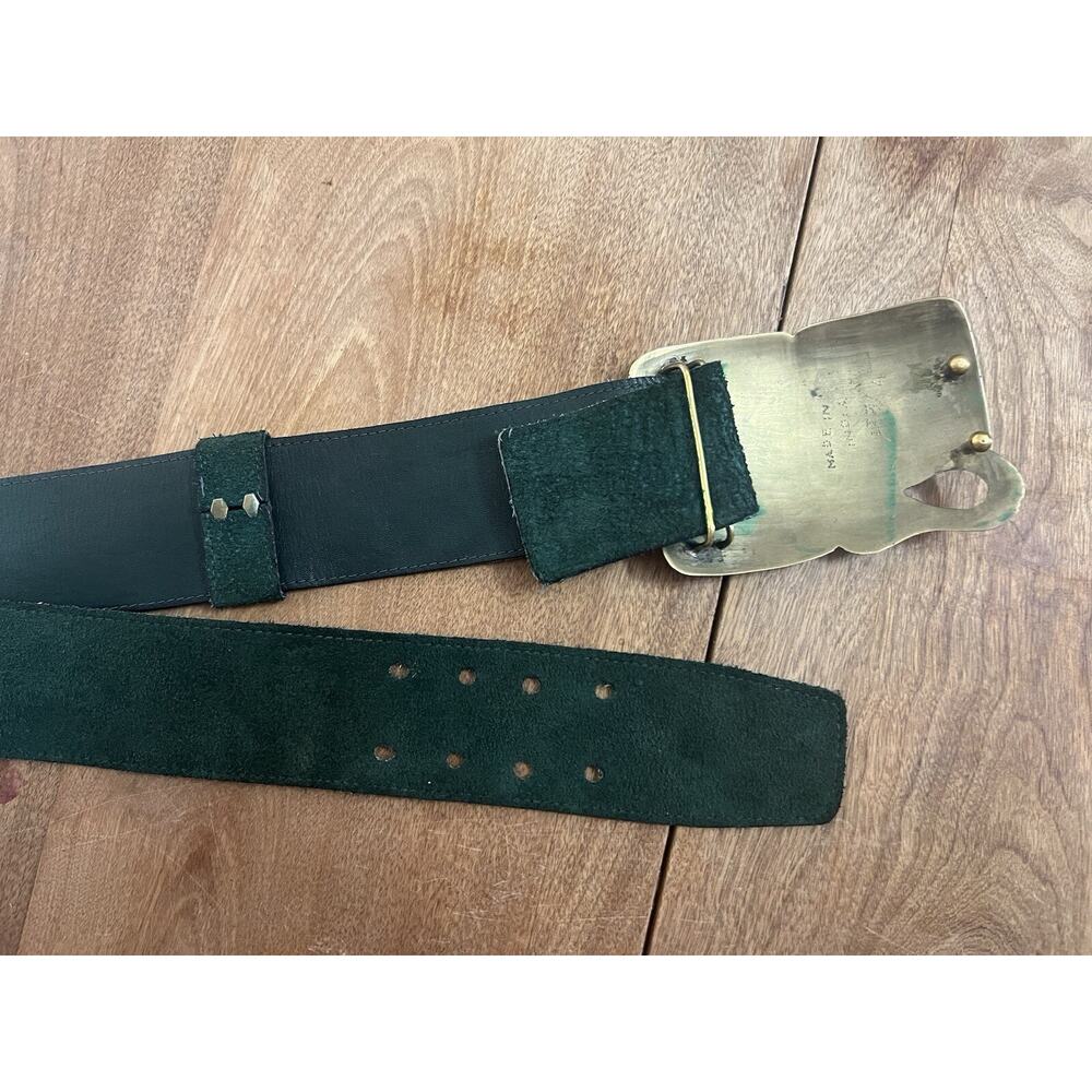 Vintage 1960s Lion Enamel And Brass Leather Statement Belt. - Picture 5 of 6